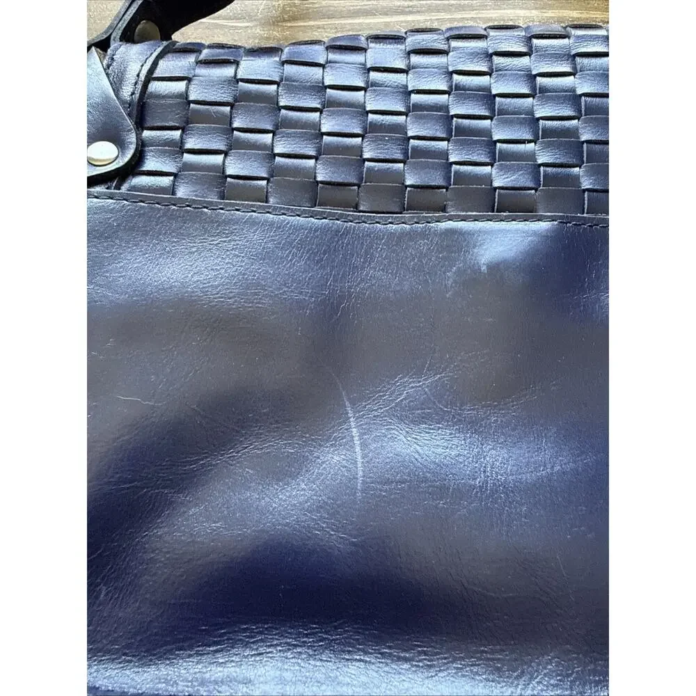 Patricia Nash Discovery Valeria Saddle Bag Navy Woven Leather LE NWT D398226